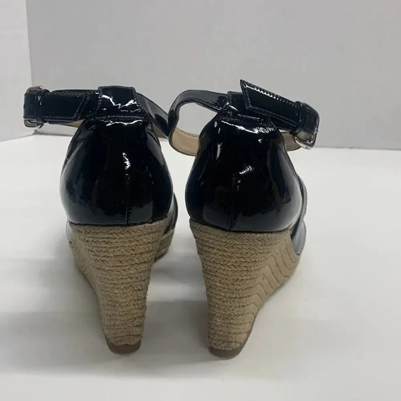 Lk Bennet Maggie Sandal Wedge Espadrilles Patent Leather Heels Black 39.5 US 9 - Picture 6 of 11